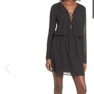 WAYF Long Sleeve Black Dress- Tie Neckline ASOS